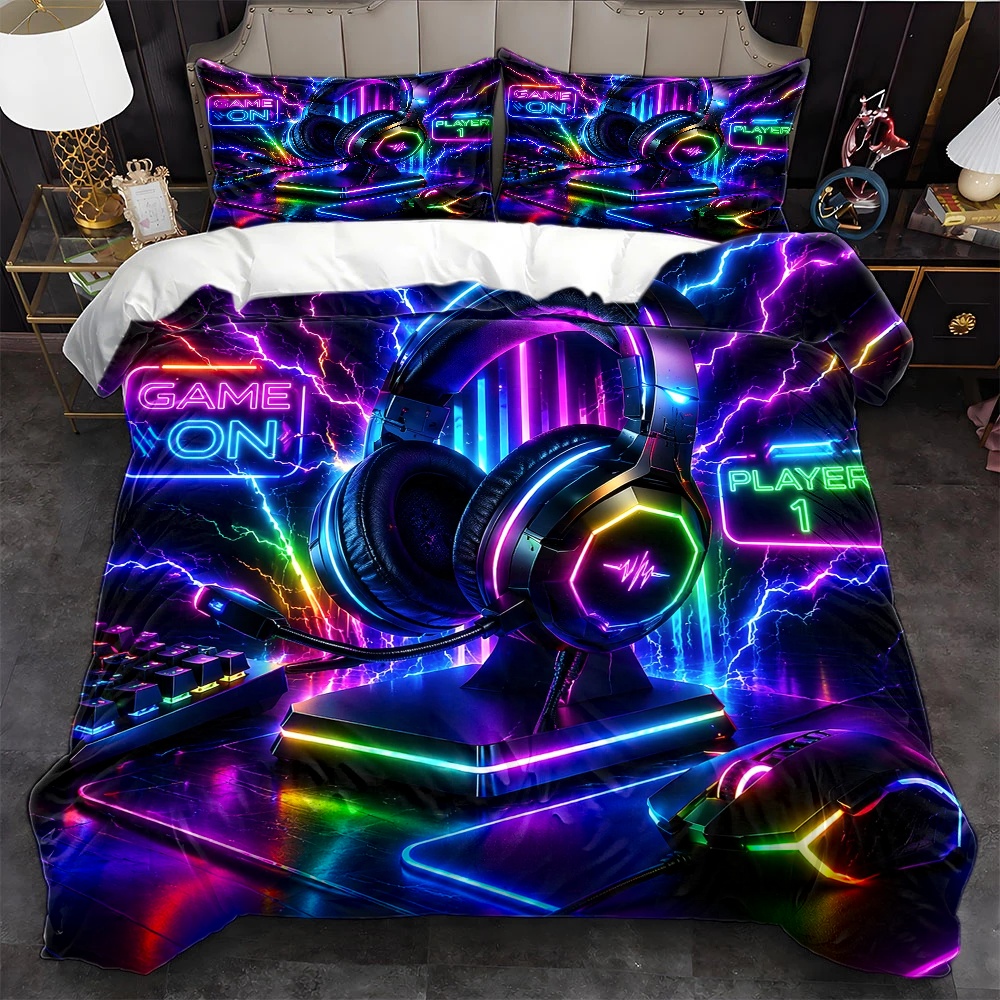 Esports Gaming Bed - 3피스 E-스포츠 네온 스타일 이불 커버