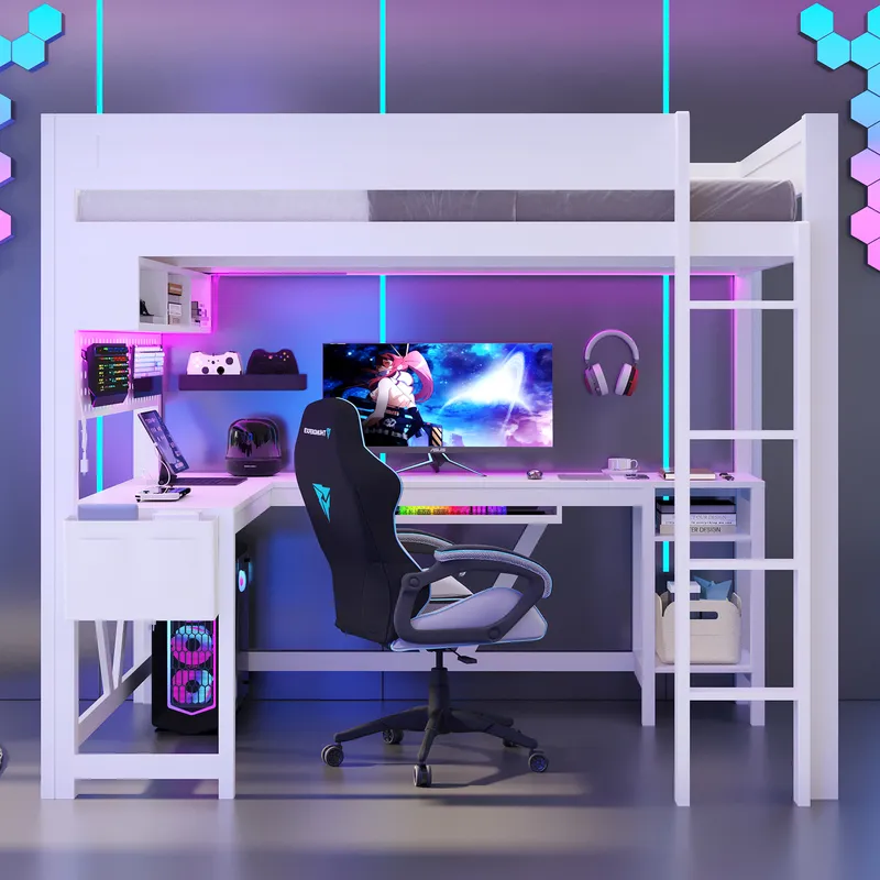 화이트 게이밍 로프트 침대(책상, 수납공간, LED 조 - Esports Gaming Bed 리뷰 및 가격