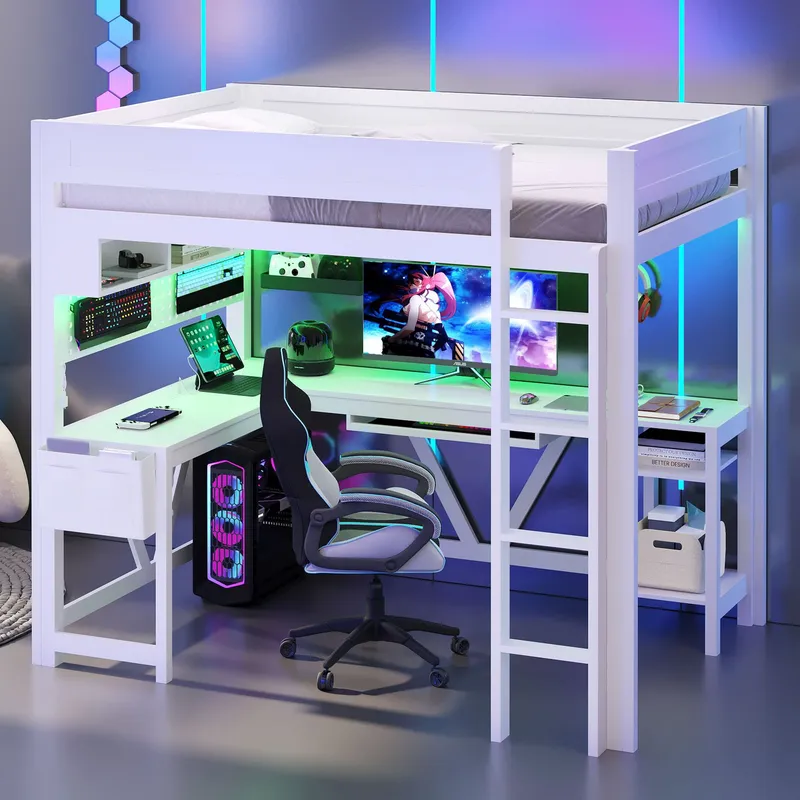 화이트 게이밍 로프트 침대(책상, 수납공간, LED 조 - Esports Gaming Bed 리뷰 및 가격